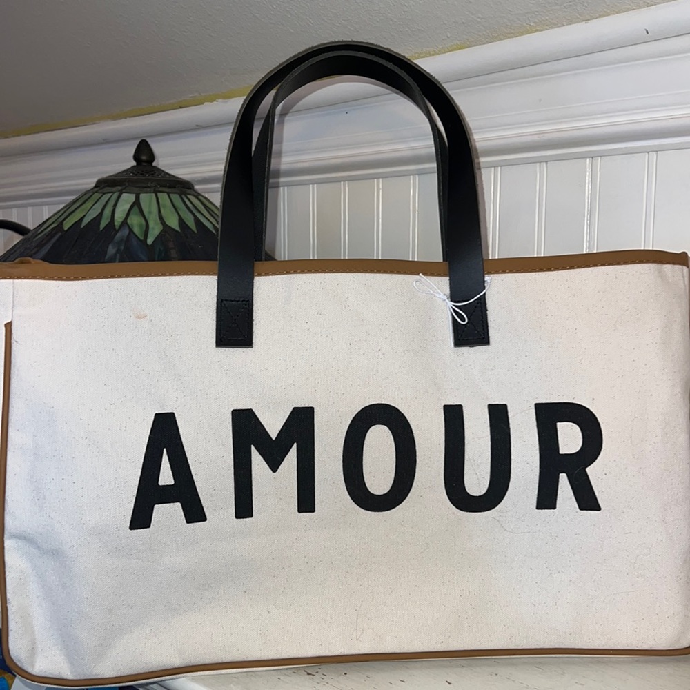 Santa Barbara canvas tote bag leather handles